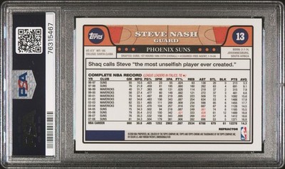 Steve Nash 2008-09 Topps Chrome #13 Refractor Phoenix Suns PSA 10