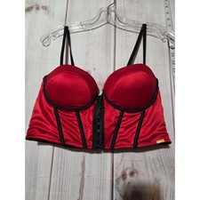 RACHEL ROY Red Satin Corset Bra Top Bustier Hook  Eye Adjustable Straps