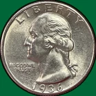 1936 Washington Quarter Silver Brilliant Uncirculated BU Coin #43374