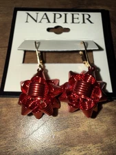 NEW NWT Napier Christmas Red Bow Drop Earrings Adorable