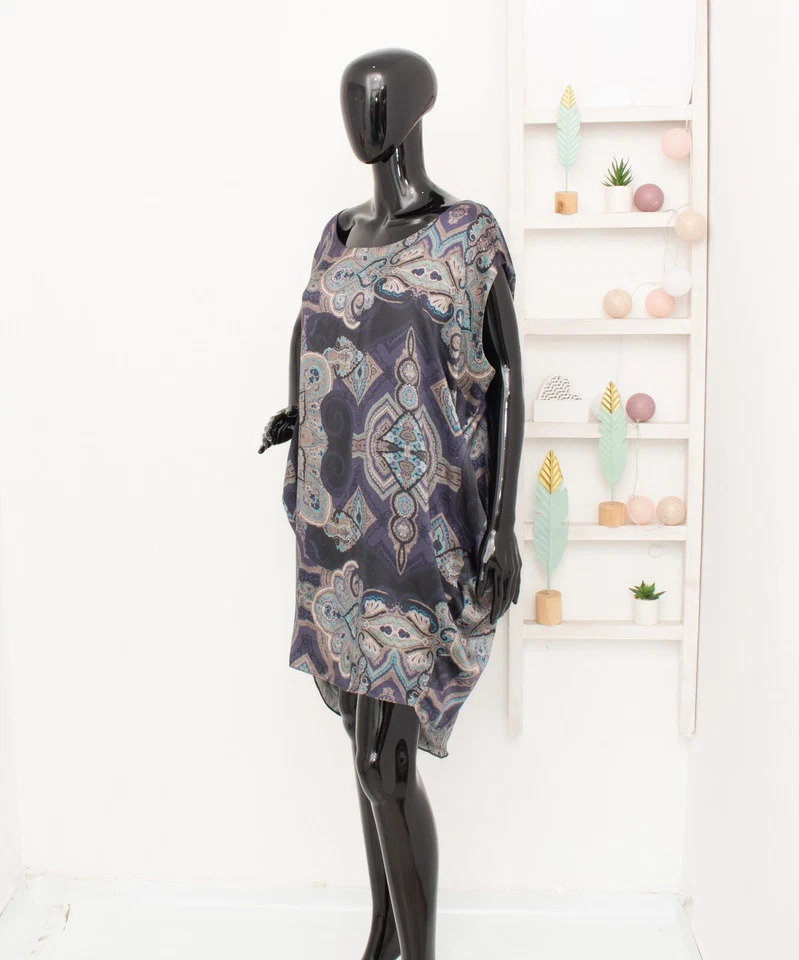 Vestido DAY Birger Et Mikkelsen Seda Azul Púrpura Floral Satén Suelto 40 US10 UK14 Foto 4 de 4