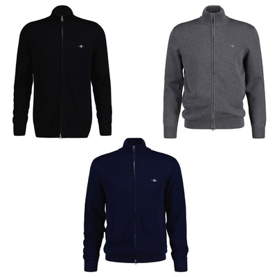 GANT Herren Strickjacke - CASUAL COTTON ZIP CARDIGAN, Stehkragen, Baumwolle