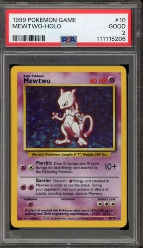Pokemon Mewtwo Base Set Unlimited Holo Rare #10 PSA 2