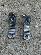 Swank Marquise Blue Rhinestone Silver Tone Mesh Wrap Around Cufflinks