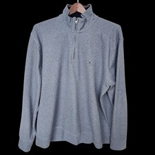 Tommy Hilfiger Men's XXL Quarter Zip Pullover Sweater Light Gray Cotton Blended