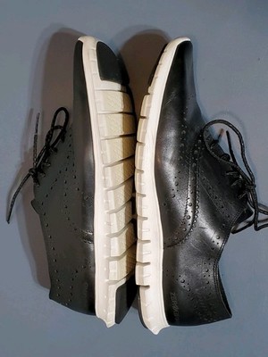 Cole Haan Zero grand Mens 8B Wing Oxford Shoe Leather W18202 Black/White