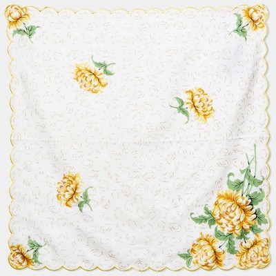 Tory Burch Seidenhalstuch cremegelb geblümt bemalt