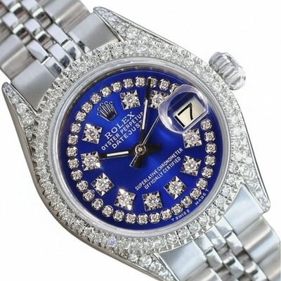 Rolex Datejust Womens Stainless Steel Blue Dial 1.50ct Diamond Jubilee Watch