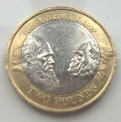 £2 COIN ~2009 ~ CHARLES DARWIN ~ON THE ORIGIN OF SPECIES 1859