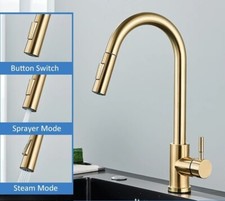 Brushed Gold Kitchen Faucet Pull Out Sprayer Head Single Handle Mixer Tap