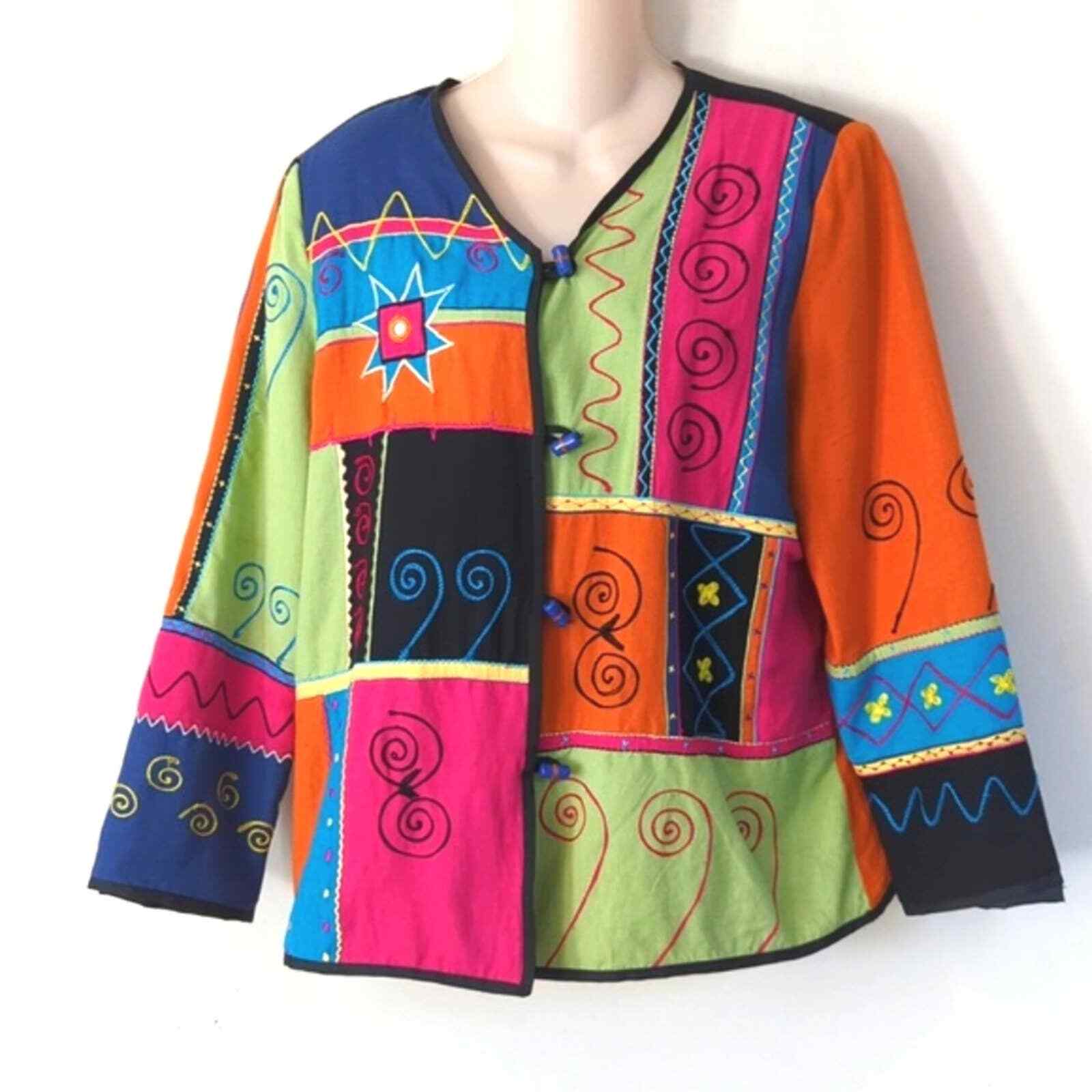 Indigo Moon Colorful Patchwork Folklore Jacket M - image 3