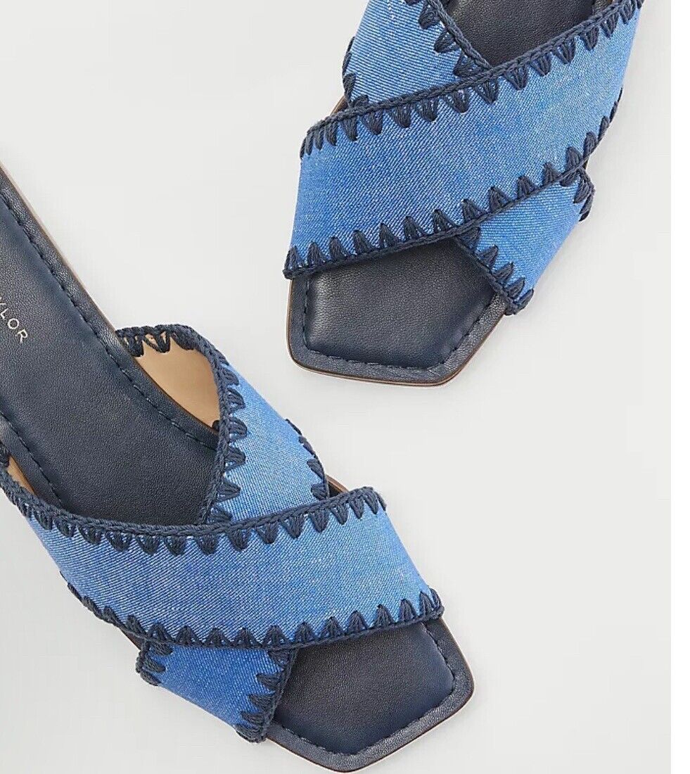 Ann Taylor Crossover Stitched Denim Slide Sandals… - image 1