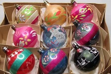 Lot VTG Glass Assorted Pictured FLOWERS SNOWMAN BALL Christmas Ornaments Poland