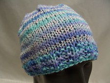 Beautiful Hand Knitted with Shades of Blue and White - Youth Size Beanie Cap Hat