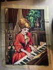 Completed tapestry needlepoint lady on piano vintage measures 49 cm x 69 cm Mp