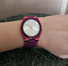 NWOT Womens Purple Round Face Watch Stainless Steel Rubber Band