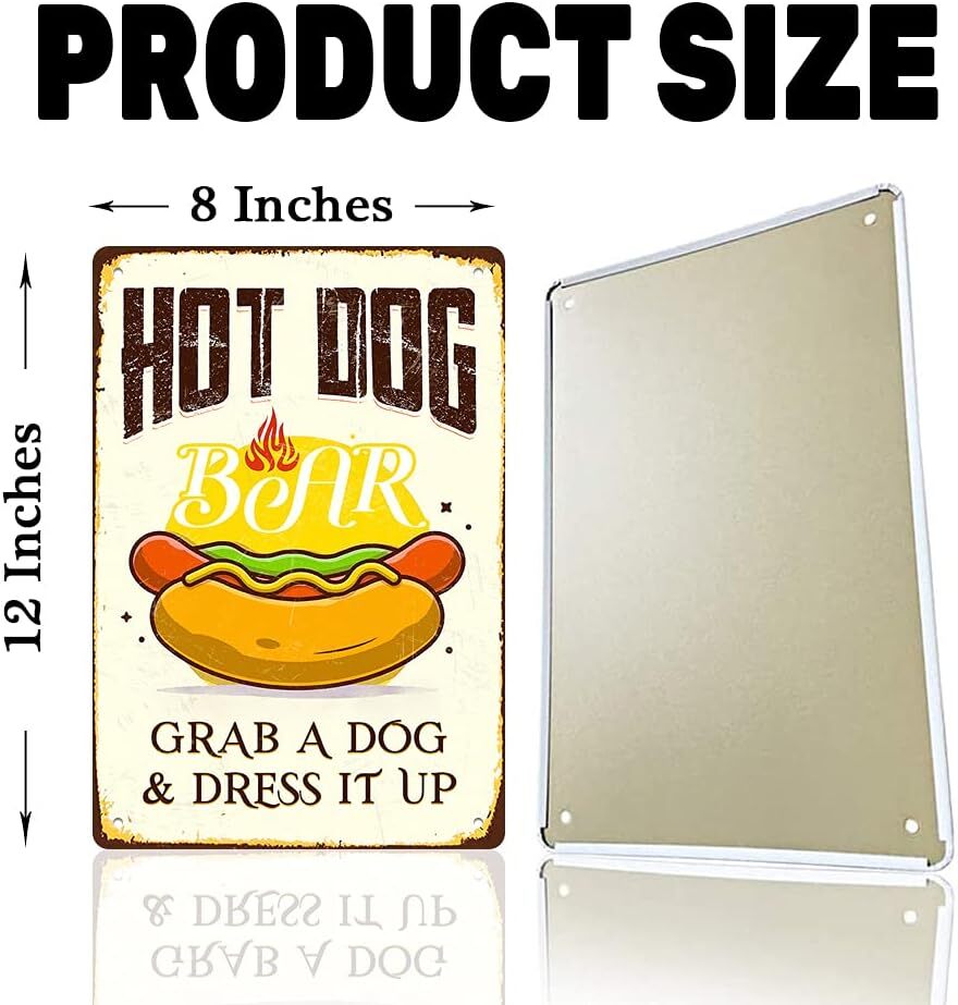 Hot Dog Tin Metal Signs 8x12 Inches-Hot Dog Bar Grab A Dog And