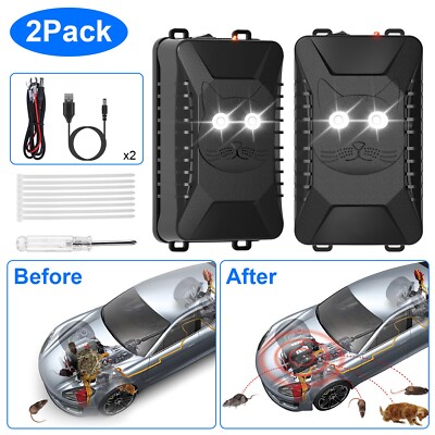 2 Packs Under Hood Ultrasonic Rodent Repeller Car Rat Repellent Keep Animal Away