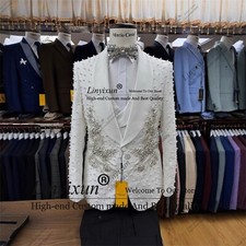 Stylish Embroidered Sequins Tuxedo Men Suits Dresswear Set Wedding Party Banquet