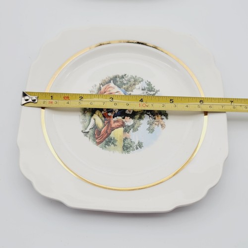Vintage The Harker Pottery Company Square Plate 22 Karat Gold Trim Romance - Picture 5 of 5