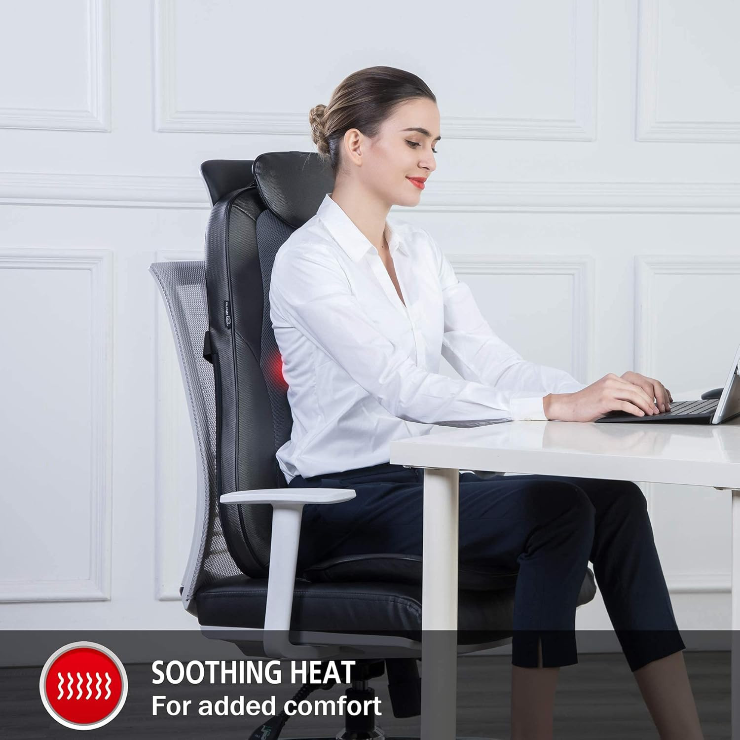 Back Massager with Heat, Shiatsu Massage Chair Pad for Back Pain, Rolling Kneadi