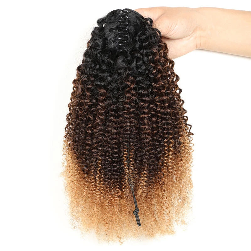 100% Human Hair Ponytail Extensions Claw Curly Clip Hairpiece Black Brown Blonde - Image 4 of 4