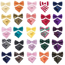 Bow Tie and Pocket Square Cufflinks Set Mens Pretied/Self Bowtie Designer Gift