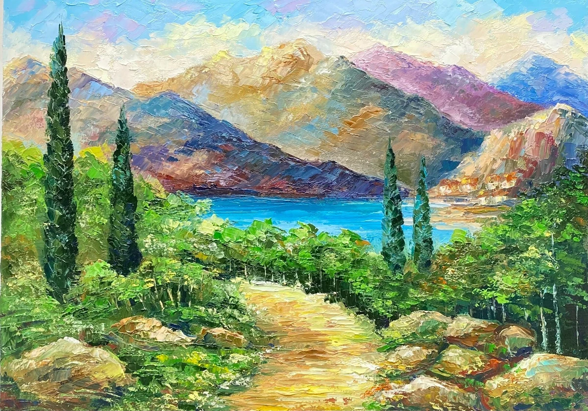 Italian Landscape Painting Tuscany Oil Original Art Mountains Impasto Painting