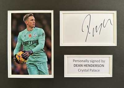 DEAN HENDERSON HAND SIGNED WHITE CARD IN A4 CRYSTAL PALACE MOUNT