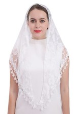 Lace veil Mantilla veil Shawl or Scarf Latin Mass Head Cover with Fringed lac...
