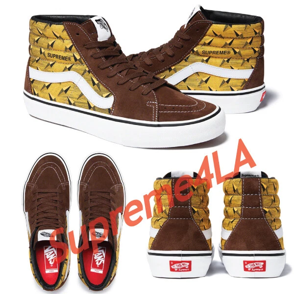Plaque diamant Supreme 19S/S Vans® Sk8 Hi Pro marron taille 8 1000 % authentique