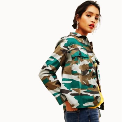 Crew Mercantile Jacket Women's SZ L Camo Army Camouflage Utility Shirt  Jacket