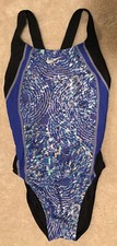 EUC Womens Nike Racerback Black/Blue/Silver Swimsuit Sz 32/WMS6 Great Style 