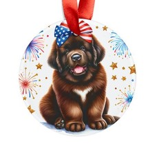 Newfoundland Patriotic Dog Acrylic Ornament, Cute Pet Keepsake, Holiday Decor