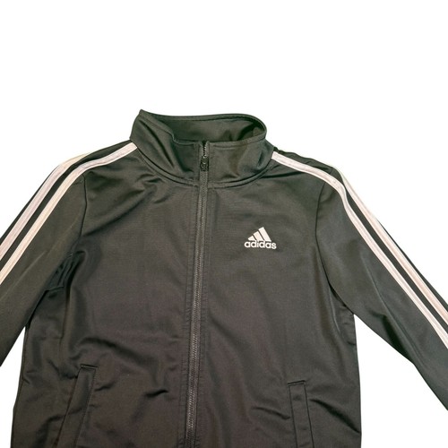 ADIDAS Unisex Track Jacket Black With Stripes Size Medium 10/12 Youth Full Zip - Picture 3 of 11