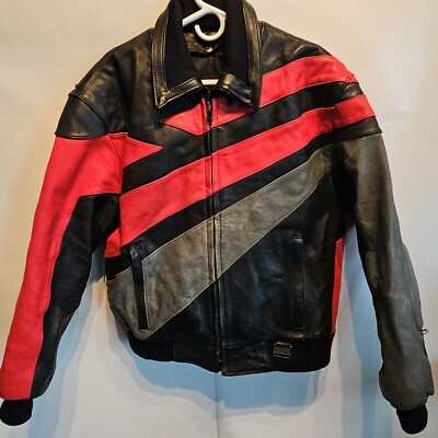 Vtg Chill Factor Padded LEATHER Snowmobile Racing Motorcycle JACKET Mens Large
