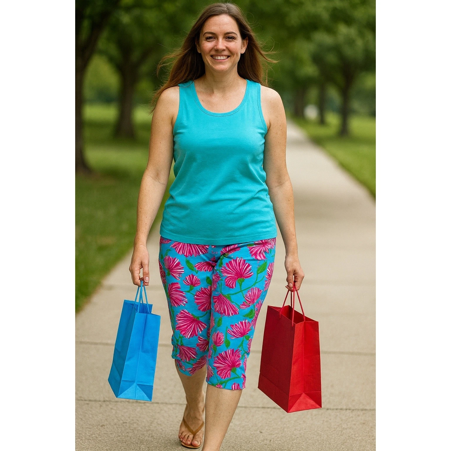 Lilly Pulitzer Resort Fit Capri Pants Size 10 Floral Print Tradewind Kissue