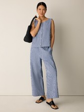 Eileen Fisher Organic Cotton Pucker Check Wide-Leg Pant - LIGHT DIVE