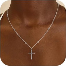 Easter Basket Stuffers Cross Necklace for Women - Dainty 14K Real Silver Gold Pl