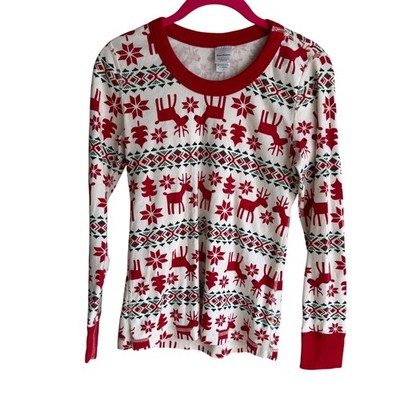 HANNA ANDERSSON Dear Deer Red and White Ladies Holiday Long John Pajama Top, S