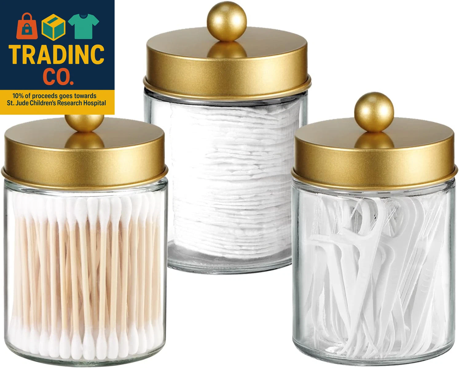 Apothecary Jar Canisters Bathroom Vanity Organizer - Qtip Holder Storage Organiz