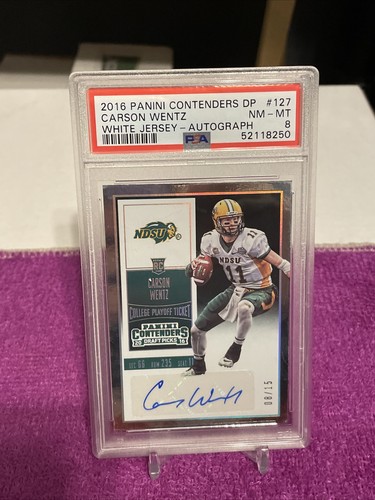2016 CONTENDERS DRAFT PICKS CARSON WENTZ #127 PLAYOFF TICKET RC AUTO #d/15 PSA 8
