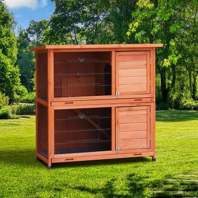 Rabbit Hutch Outdoor, 2-Story Rabbit Cage Indoor with Run, Small Animals