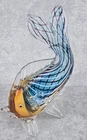 Vtg Miami Modern MCM Murano Italian Art Glass 12" Blue Ribbon Orange Sculpture