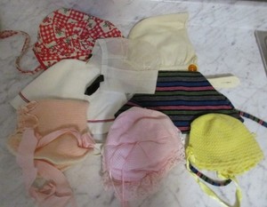 8 Assorted Vintage Girl Baby Toddler Bonnets Caps Hats Amish Knit