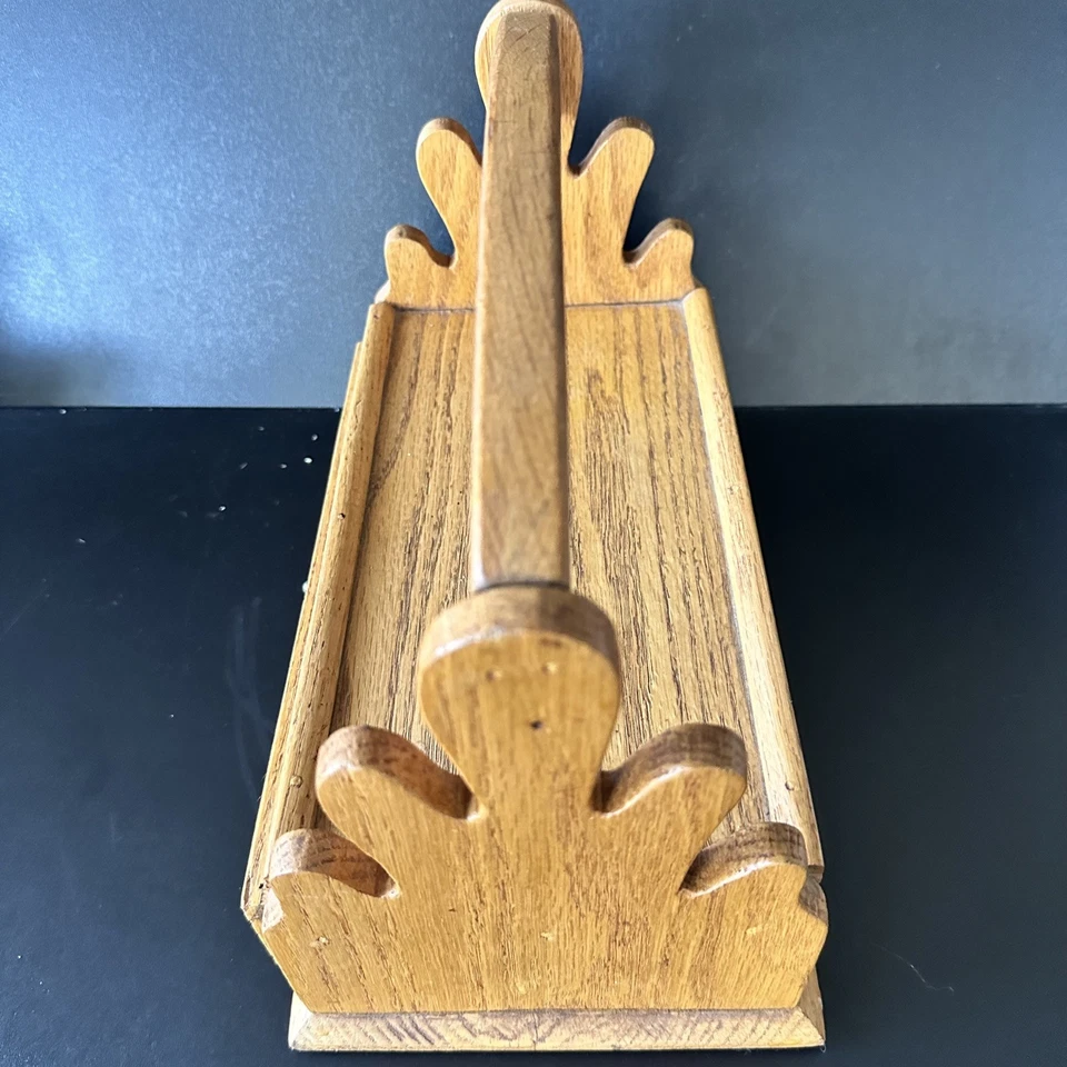 Vintage Wooden Sewing Box Caddy with Handle & Drawer, Rustic Wood Craft Storage  - Image 3 of 4