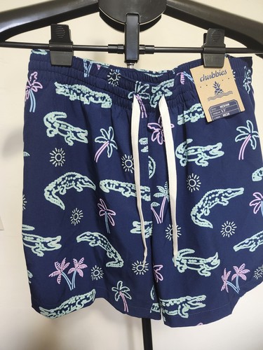 Chubbies Men’s Blue Animal Print Swim Trunks Size M Elastic Waist Back Pocket