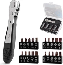Mini Ratchet Set, Right Angle Screwdriver set with 1/4 Mini Ratchet Wrench and B
