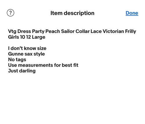 Vtg Dress Party Peach Sailor Collar Lace Victorian Frilly Girls 10 12 Large - Picture 11 of 11