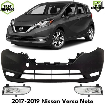 Front Bumper Cover Primed Plastic & Fog Lights For 2017-2019 Nissan Versa Note